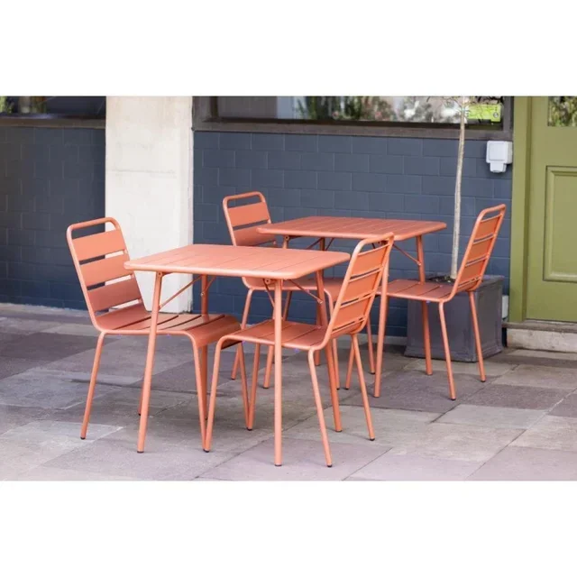Terracotta Metal Garden Chair - Set of 4 - Slatted Structure