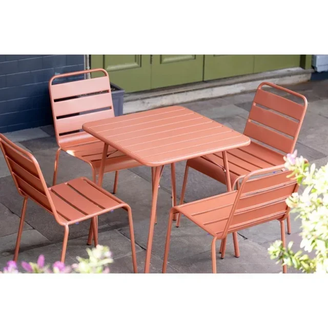 Terracotta Metal Garden Chair - Set of 4 - Slatted Structure