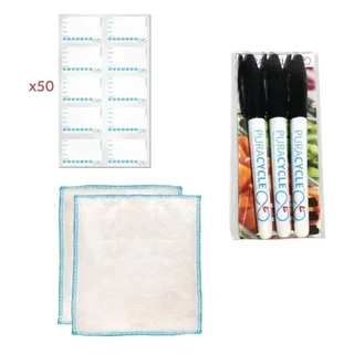 Pack of 50 Reusable Traceability Labels with 3 Erasable Markers and 2 Microfiber Cloths