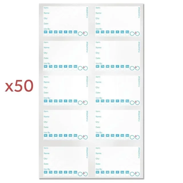 Pack of 50 Reusable Traceability Labels with 3 Erasable Markers and 2 Microfiber Cloths