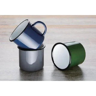 Lot de 6 Mugs Émaillés Vert et Noir en Acier 350 ml