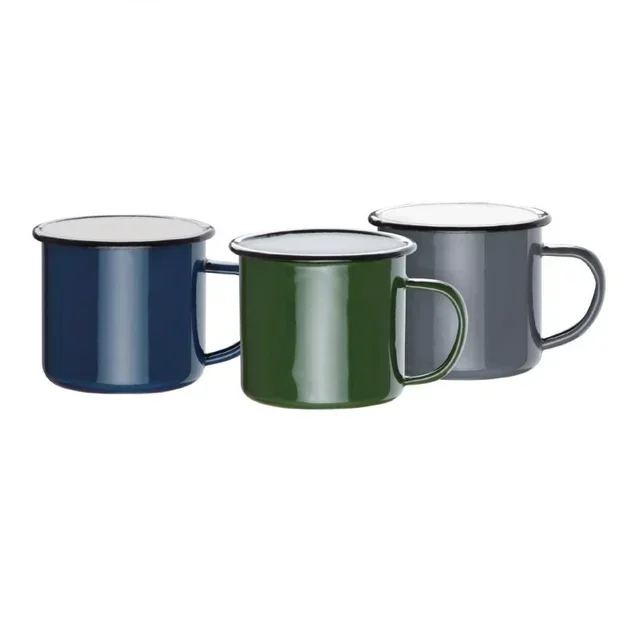 Lot de 6 Mugs Émaillés Vert et Noir en Acier 350 ml