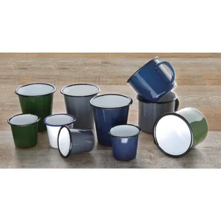Lot de 6 Mugs Émaillés Vert et Noir en Acier 350 ml