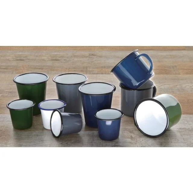Lot de 6 Mugs Émaillés Vert et Noir en Acier 350 ml