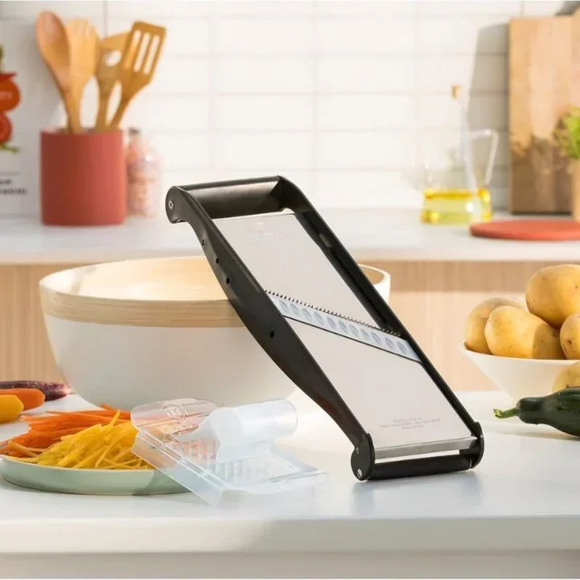 Stainless Steel Mandoline with Comfort Pusher - Set of 2 Julienne Blades