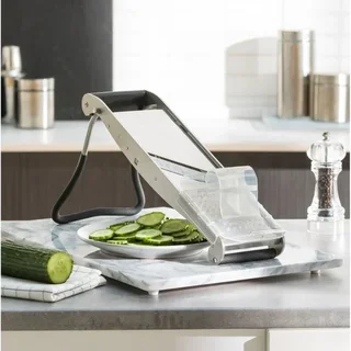 Stainless Steel Professional Kitchen Mandoline - Ergonomic Non-Slip Base + Safety Pusher and 2 Julienne Accessories