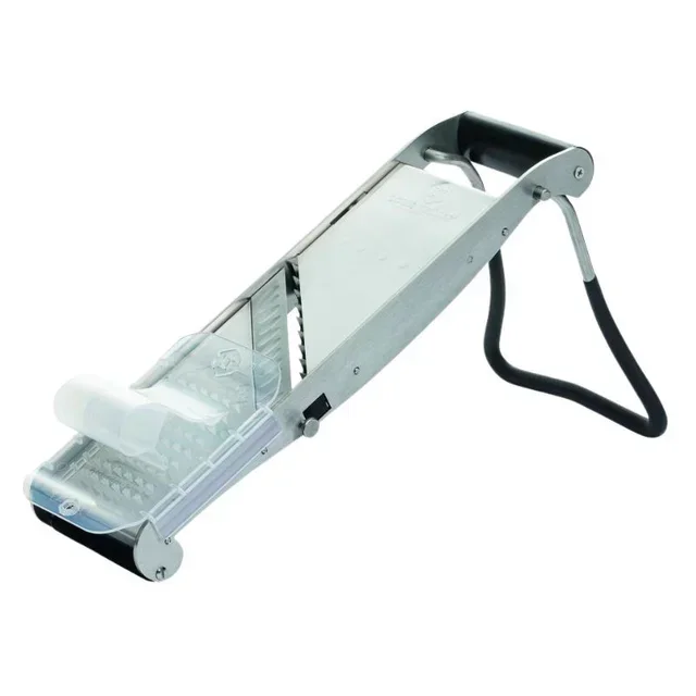 Stainless Steel Professional Kitchen Mandoline - Ergonomic Non-Slip Base + Safety Pusher and 2 Julienne Accessories