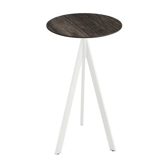 Infinity Tripod High Table White Legs Riverwashed HPL Wooden Top - Round 70 cm