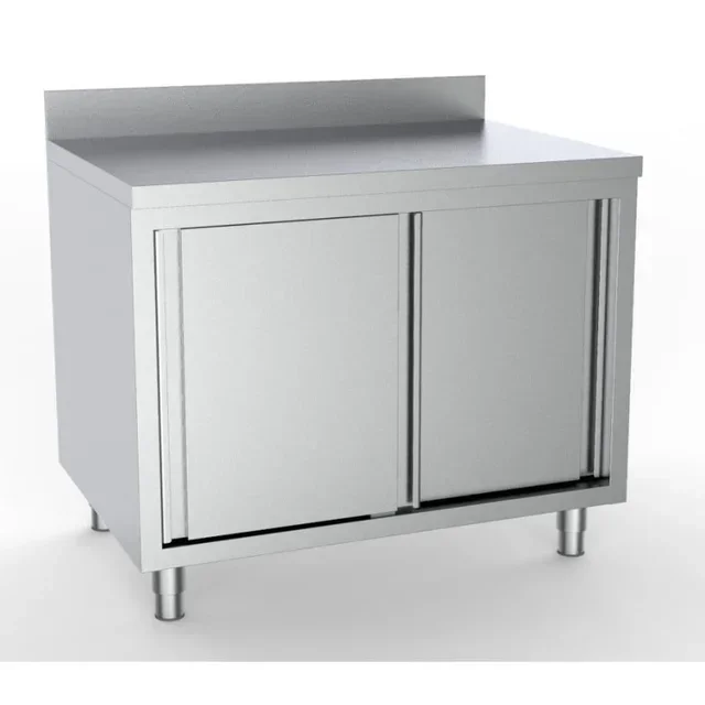 Professional Stainless Steel Base Cabinet 2 Doors with Upstand - Width 1600 mm x Depth 600 mm