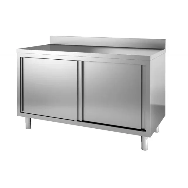 Meuble Bas en Inox avec Dosseret - 2 Vantaux - Largeur 2000 x Profondeur 700 mm