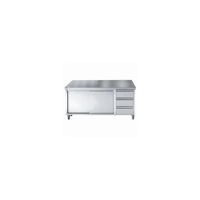 Meuble Bas Inox Gastronorme 1/1 - 2 Portes Battantes et 3 Tiroirs Coulissants - Largeur 2000 mm x Profondeur 700 mm