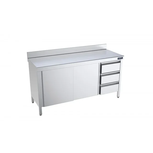 Meuble Bas Inox Portes Coulissantes Dosseret Tiroirs Droite 2200x700 mm