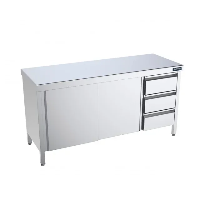Meuble Bas Inox Portes Coulissantes + Tiroirs Droite - Longueur 140 cm Profondeur 60 cm