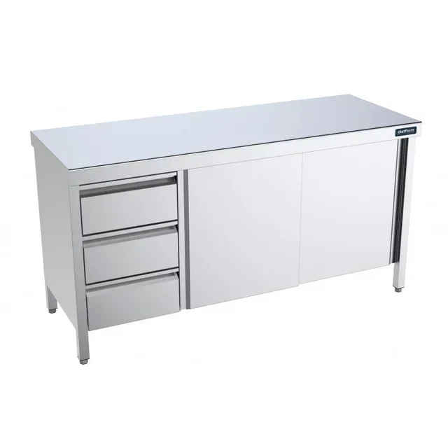 Meuble Bas Inox Portes Coulissantes + Tiroirs Gauche - L 1400 x 600 mm