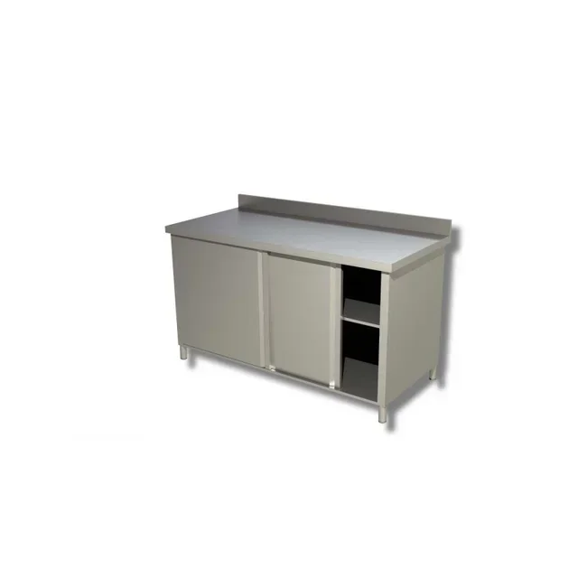 Meuble de Cuisine Inox Professionnel avec Dosseret Arrière et Portes Coulissantes - Largeur 2000 mm Profondeur 700 mm