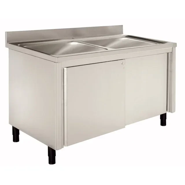 Meuble de Plonge Double Bac sans Égouttoir - Gamme Série 600 - Largeur 120 cm