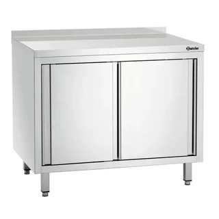 Stainless Steel Storage Cabinet with Sliding Doors, Shelf and Backsplash - Length 1 Metre