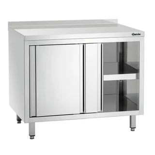 Stainless Steel Storage Cabinet with Sliding Doors, Shelf and Backsplash - Length 1 Metre