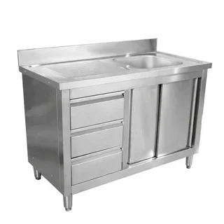 Spültisch 1 Becken mit Aufkantung und 3 Aufbewahrungsschubladen - 1200 x 600 mm - Beckenposition Rechts