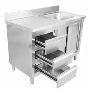 Spültisch 1 Becken mit Aufkantung und 3 Aufbewahrungsschubladen - 1200 x 600 mm - Beckenposition Rechts