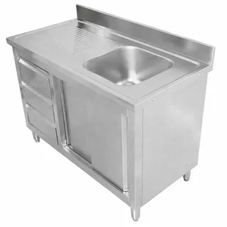 Spültisch 1 Becken mit Aufkantung und 3 Aufbewahrungsschubladen - 1200 x 600 mm - Beckenposition Rechts