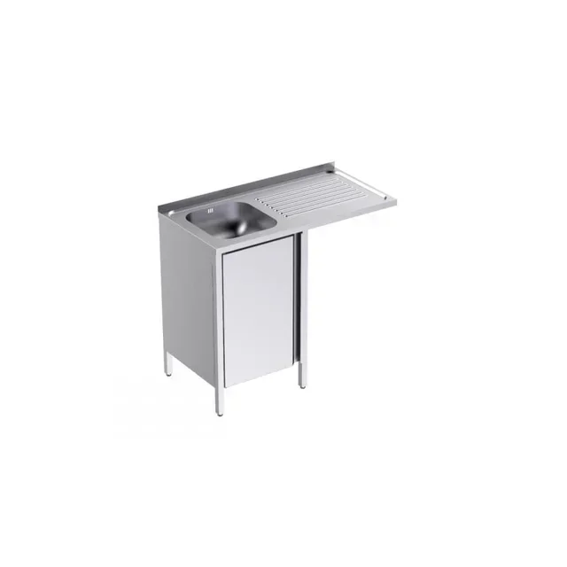Stainless Steel Single Bowl Sink with Hinged Doors and Right Dishwasher Pass-Through - Width 100 cm x Depth 50 cm