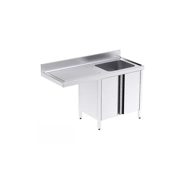 Stainless Steel Sink 1 Basin with Swing Doors and Left Dishwasher Pass-Through - Width 140 cm x Depth 55 cm