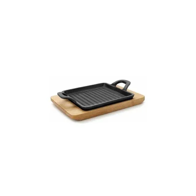 Small Grooved Grill Plancha with Wooden Stand