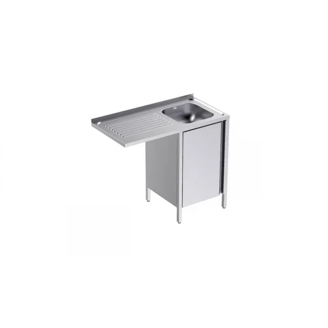 Stainless Steel Sink 1 Bowl with Cabinet with Doors and Left Dishwasher Pass-Through - L 1000 x D 500 mm