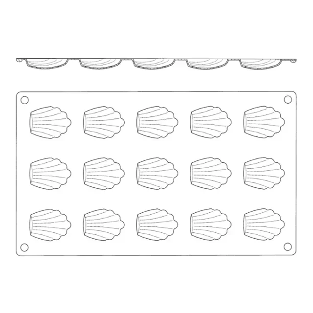 Silicone Madeleine Mould - 15 Cavities - Mini 44 mm Format