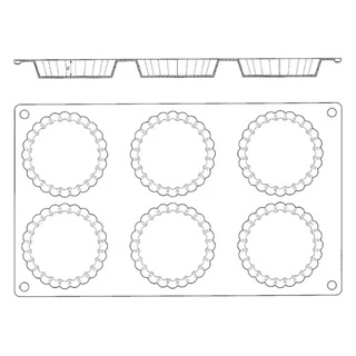 Fluted Tartlet Silicone Mold 6 Cavities - Diameter 75 mm