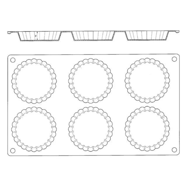 Fluted Tartlet Silicone Mold 6 Cavities - Diameter 75 mm