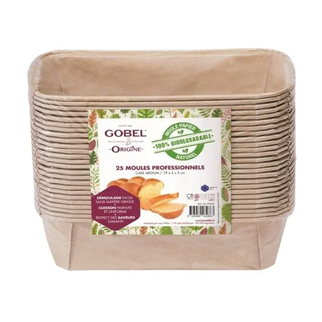 Moules à Cake Jetables en Papier - Format Médium 19x5x5 cm - Pack de 25 unités