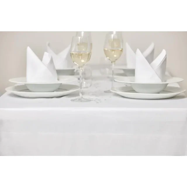 White Tablecloth Satin Border 1370 x 1370 mm