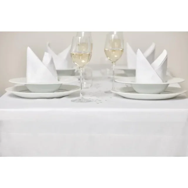White Rectangular Tablecloth with Satin Band - 137 x 178 cm