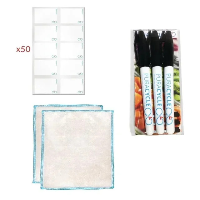 Pack of 50 Reusable Blank Labels with 3 Marker Pens and 2 Cleaning Cloths