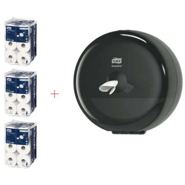 SmartOne Black Toilet Paper Dispenser Starter Pack + Refill