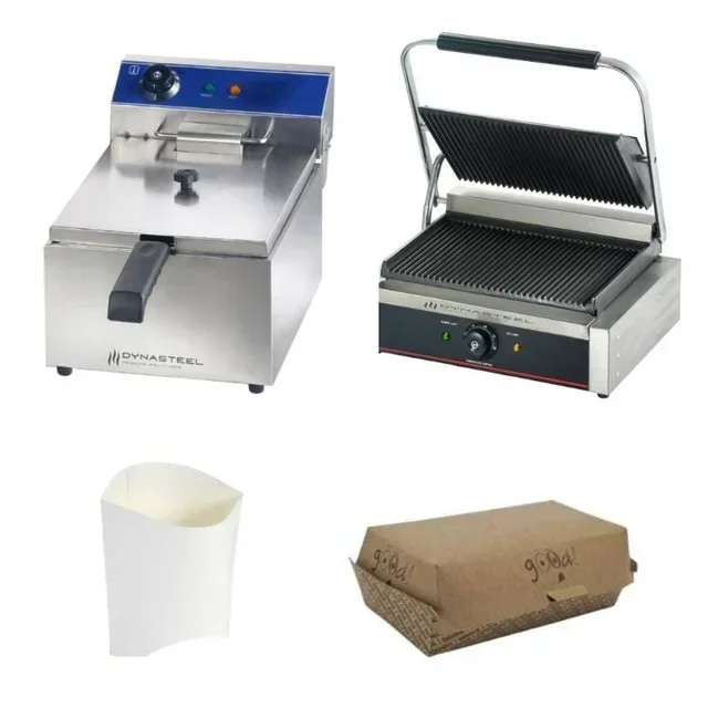 Complete Snack Pack: Panini Grill Machine + Compact Deep Fryer + Panini Storage Boxes + Reusable French Fry Bags