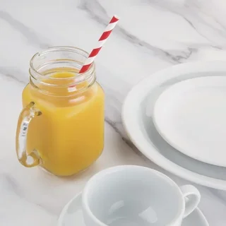 Biologisch abbaubare Papierstrohhalme mit Rot-Weiß gestreiftem Muster - Länge 21 cm - Beutel mit 250 Stück