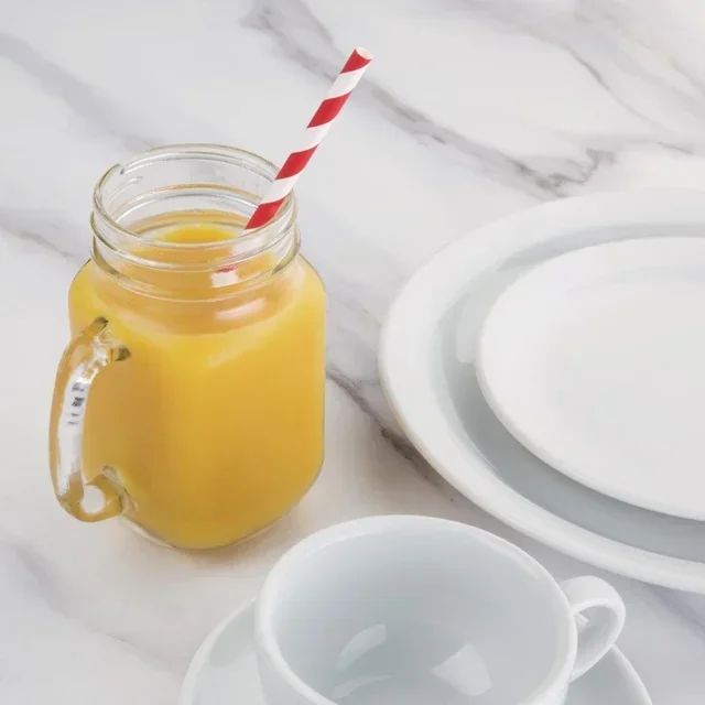 Biologisch abbaubare Papierstrohhalme mit Rot-Weiß gestreiftem Muster - Länge 21 cm - Beutel mit 250 Stück