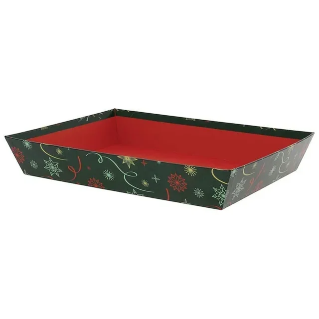 Panier Cadeau Rectangulaire en Carton Vert Sapin - 36 x 27 cm - Collection Noël
