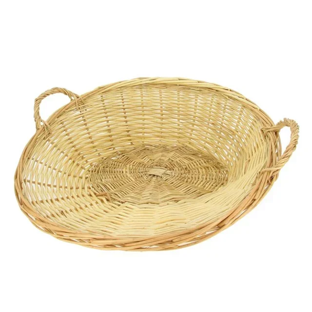 Panier de Rangement en Osier Tressé avec Poignée en Bois 56 x 53 cm