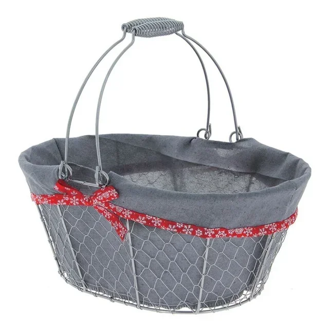 Panier de Rangement Ovale en Métal et Tissu Gris 360 x 260 mm