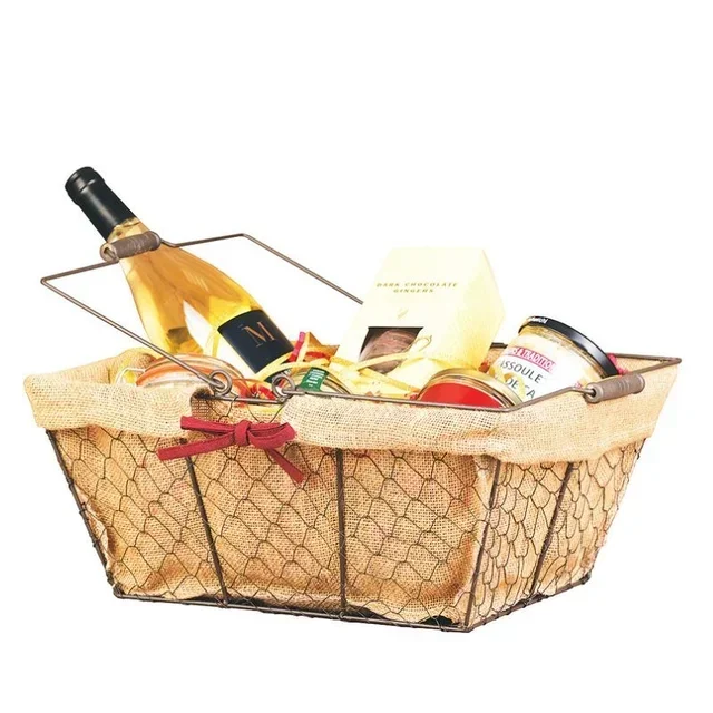 Panier de Rangement Rectangulaire Métal et Toile Marron 380 x 280 mm