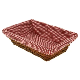Rectangular Wood Slat Basket - Red Gingham Pattern - 35 x 25 cm