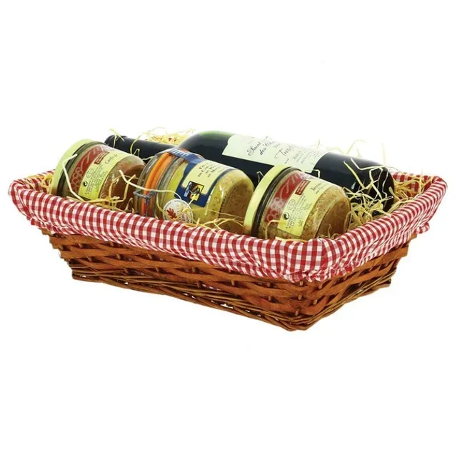 Cesta Rectangular de Madera con Láminas - Patrón Vichy Rojo - 35 x 25 cm