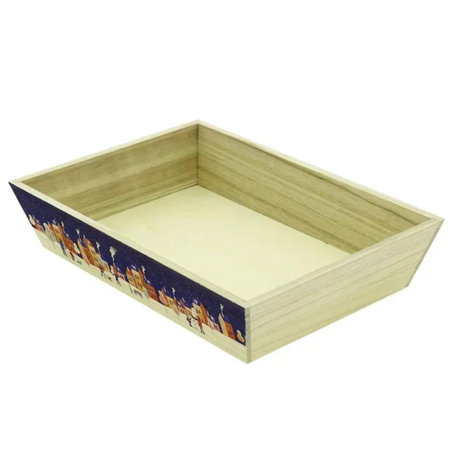 Rechteckiger Holzkorb mit Festlichem Weihnachtsmotiv - 350 x 250 mm