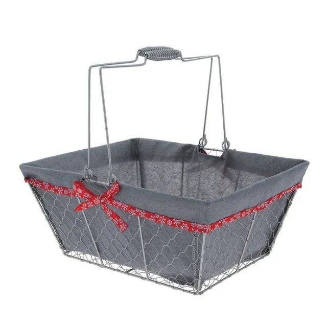 Panier Rectangulaire Gris en Métal et Tissu 38 x 28 cm