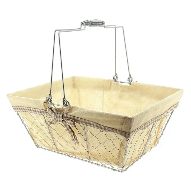 Panier Rectangulaire Métallique et Textile Beige 380x280 mm