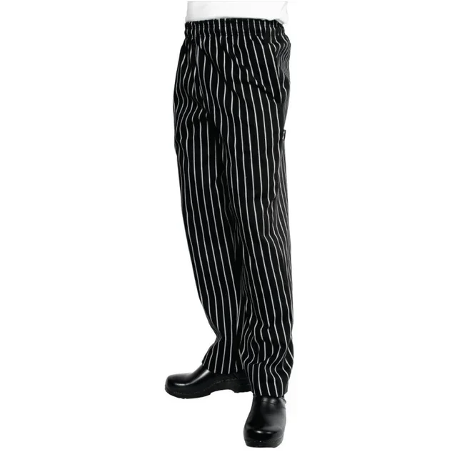 Chef Pants Unisex Baggy Striped Black White - Size M